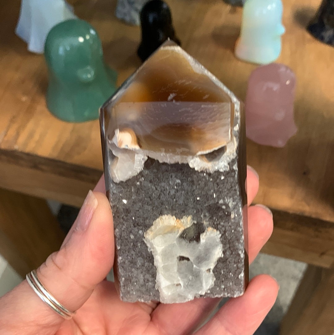 Agate Druzy Tower with Calcite